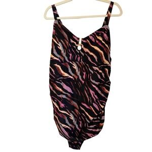 Torrid Size 5X Wireless Ladder Back Swimsuit 1Pc Multicolor Animal Print Stripe